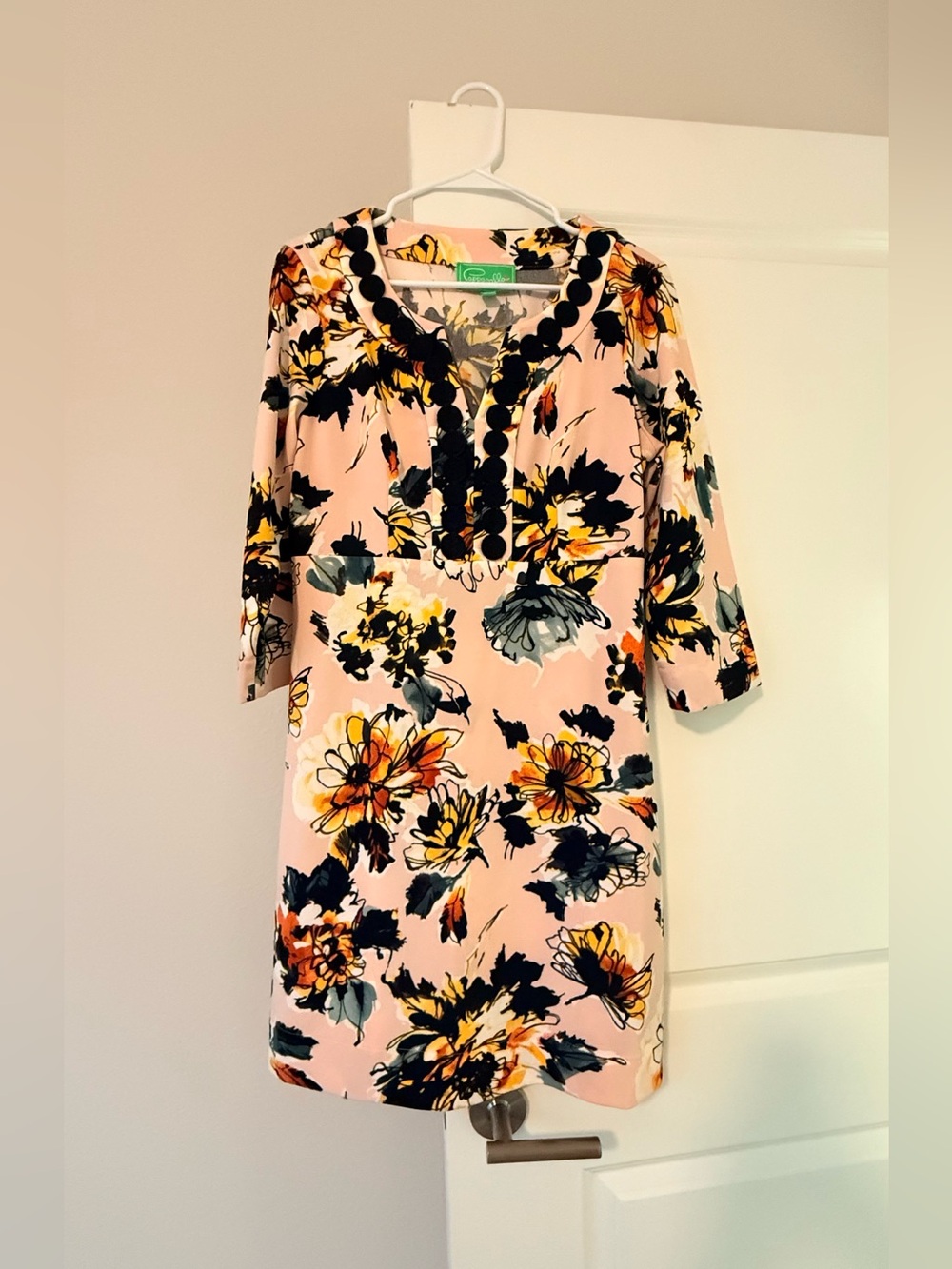 Pappagallo Pink Floral Dress with Yellow and Navy Accents